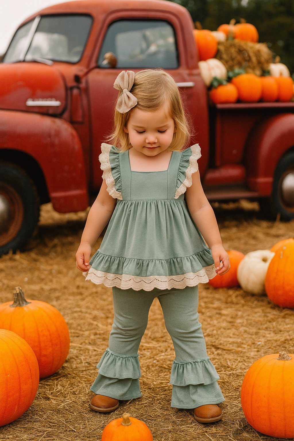 Sage Lace Ruffle Pants Set
