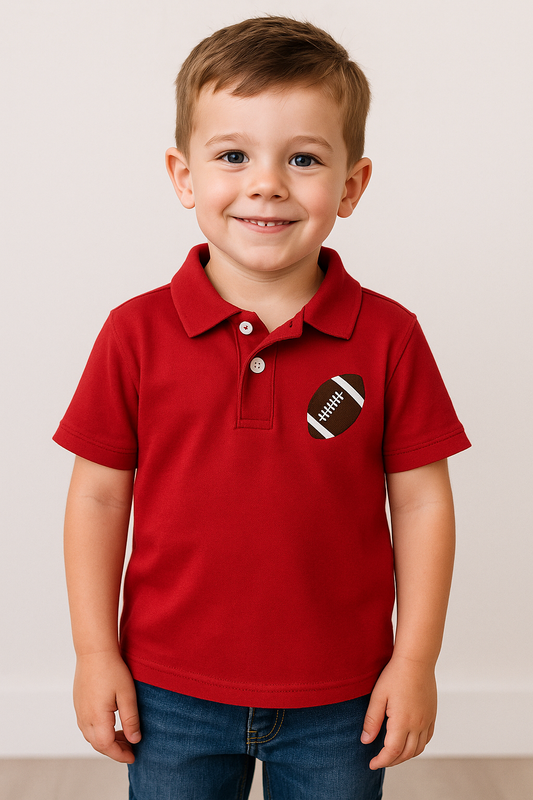 Maroon Football Embroidery Button Down Shirt