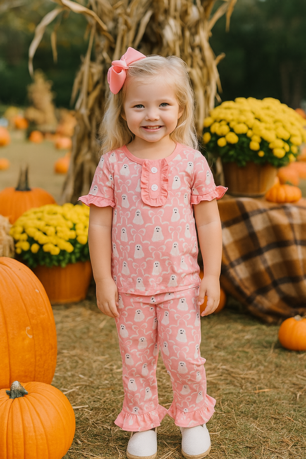 Halloween Ghost Print Ruffle Pajama Set