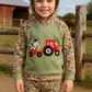 Green Camouflage Cow Tractor Applique Pants Set