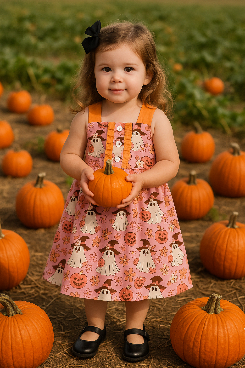 Pink Pumpkin Ghost Ruffle Dress