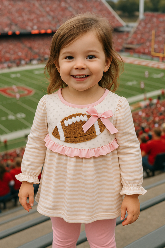 Pink Football French Knot Ruffle Stripe Pants Set