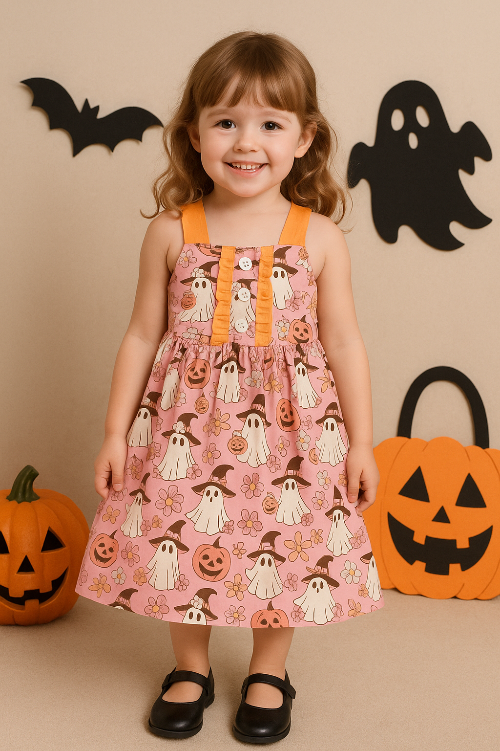 Pink Pumpkin Ghost Ruffle Dress