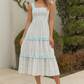 Blue Floral Print Smocked Mom Dress