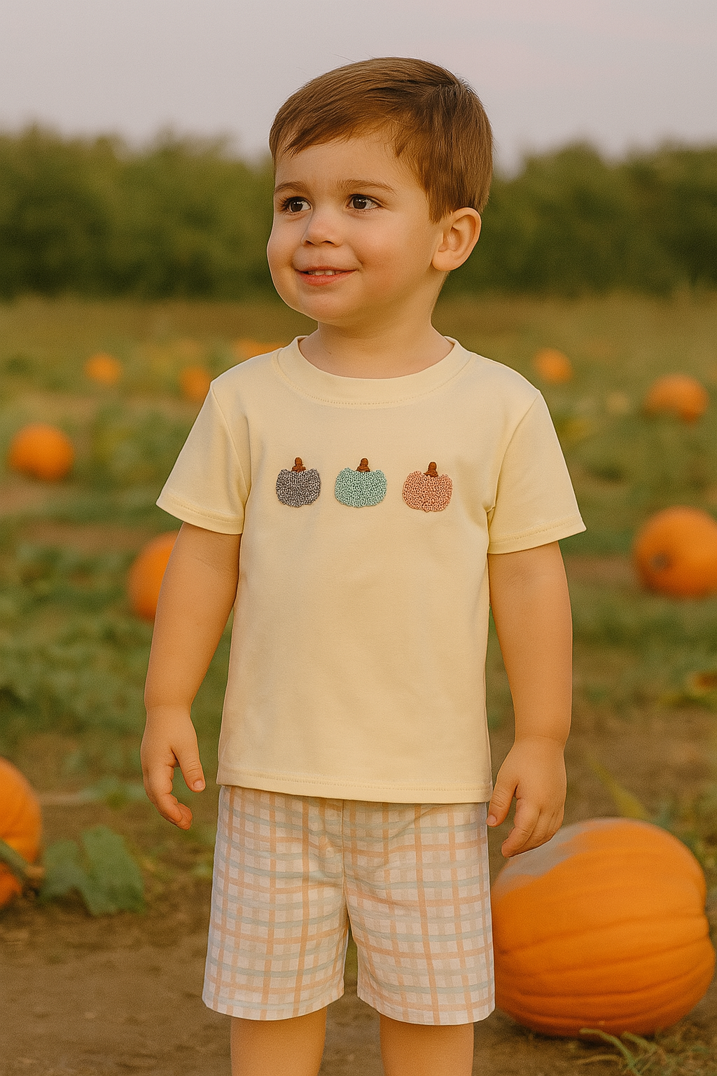 Neutral Plaid French Knot Shorts Set