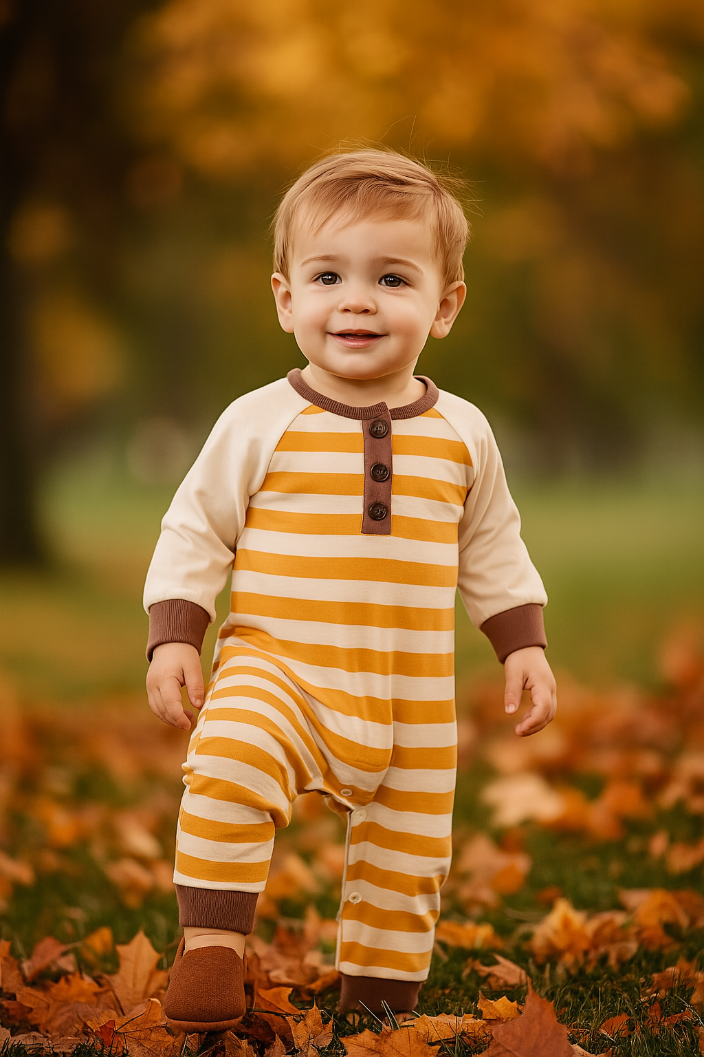 Platinum Brown Stripe Boy Romper