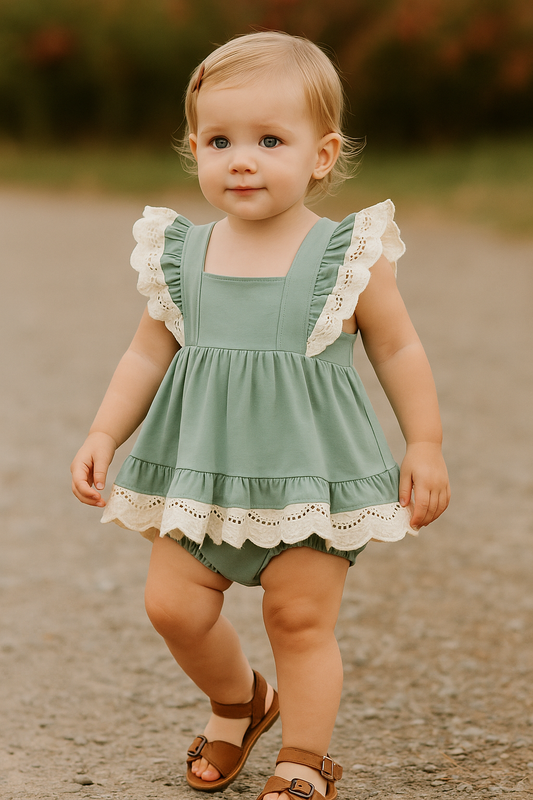 Sage Lace Ruffle Bloomer Set