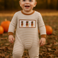 Brown Stripe Duck Embroidery Romper