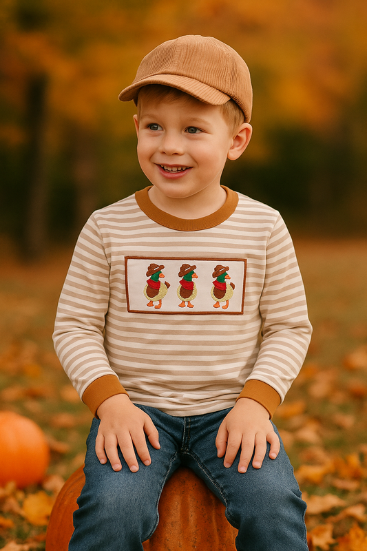 Brown Stripe Duck Embroidery Top