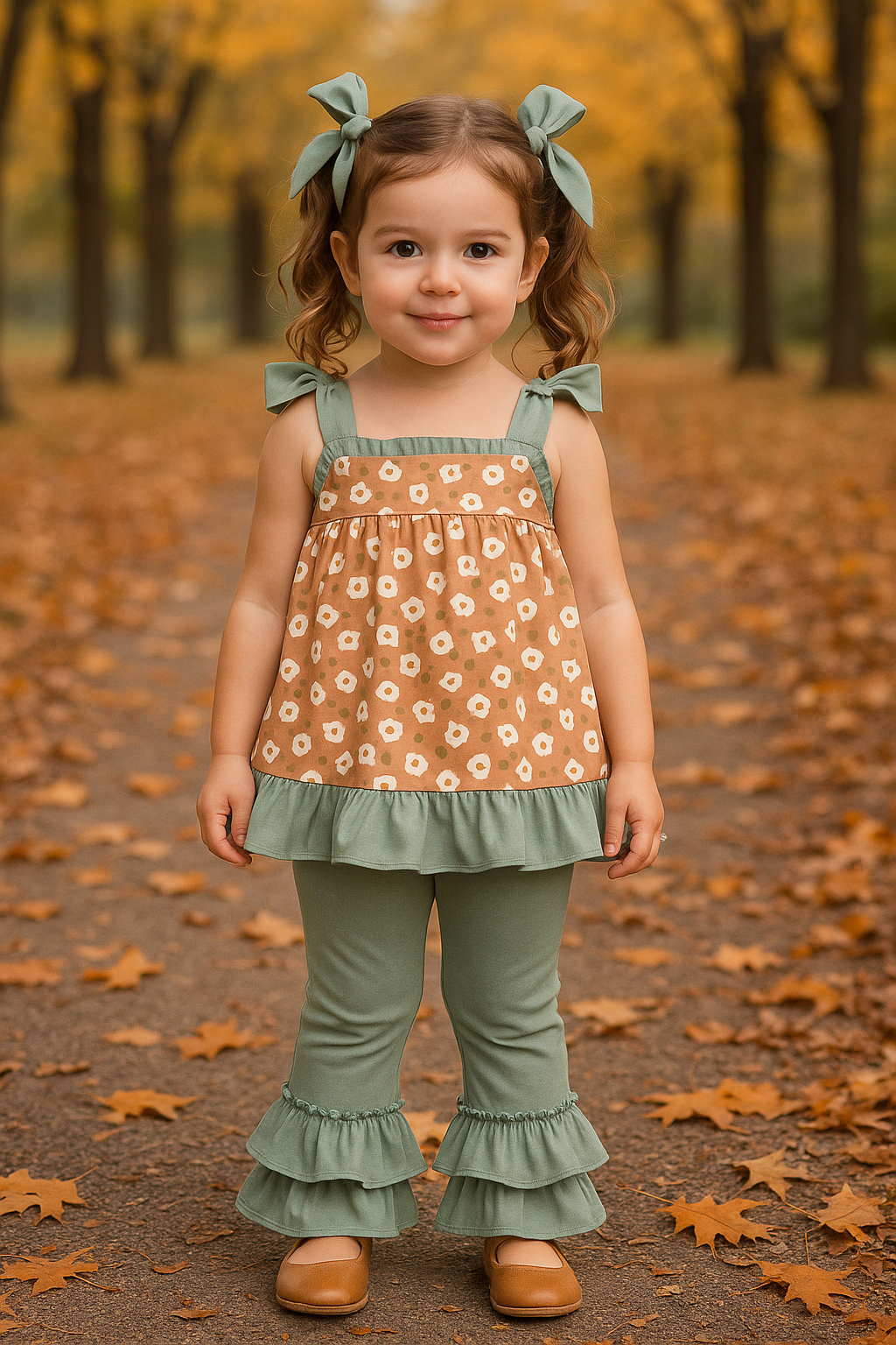 Mustard & Mint Floral Print Ruffle Pants Set