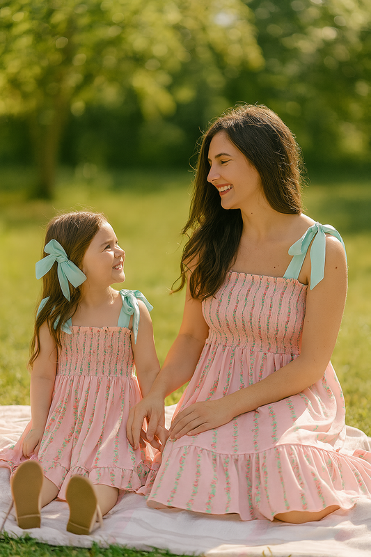Pink Floral Smocked Mom & Me Dress