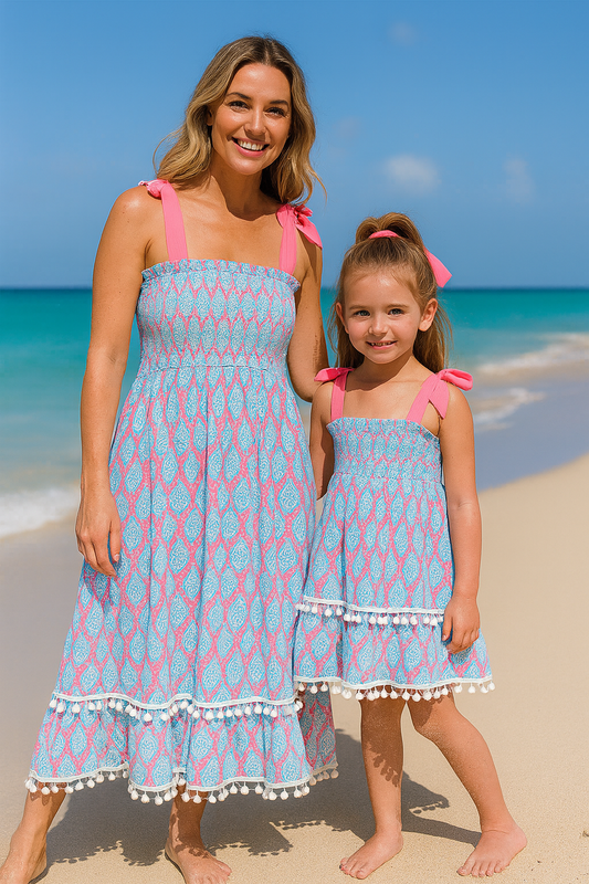 Blue Ribbon Lace Charm Smocked Mom&Me Dress