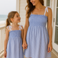 Blue Stripe Seersucker Smocked Mom&Me Dress