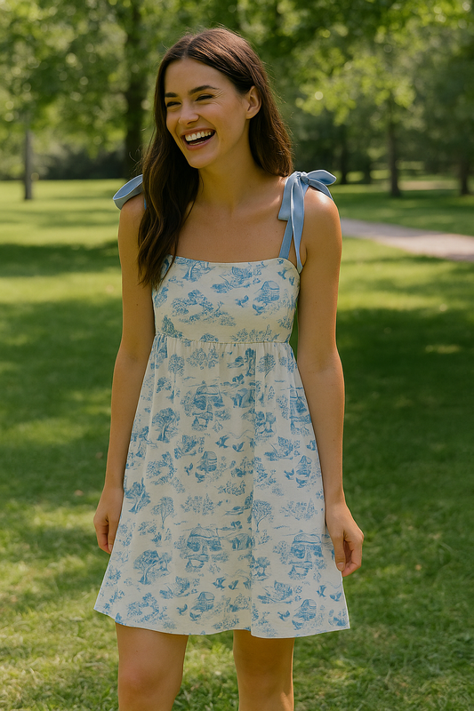 Blue Farm Print Mom Dress