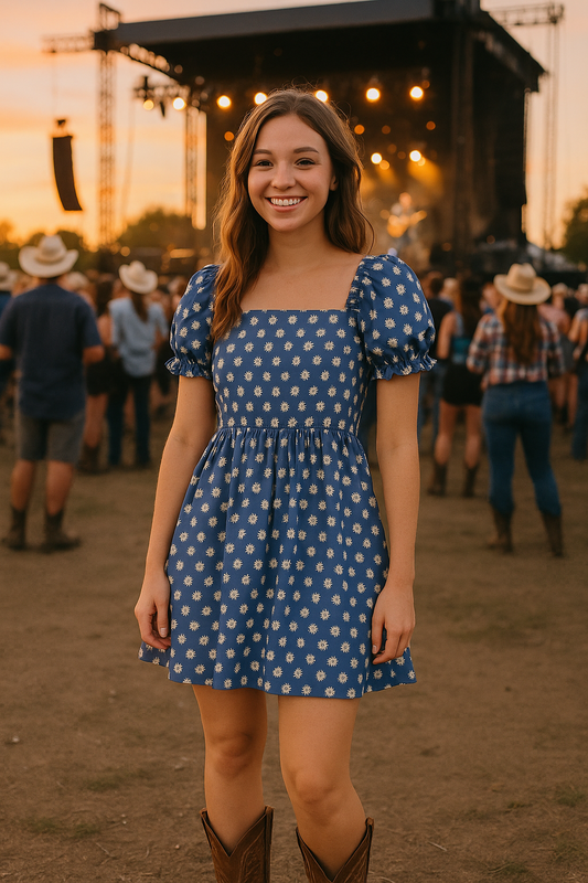 Navy Daisy Print Mom Dress