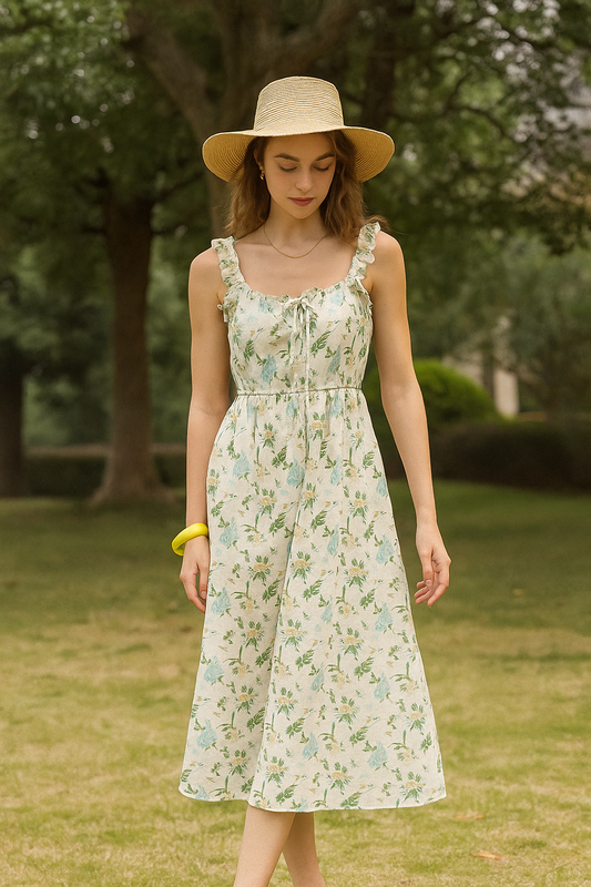 Green Floral Print Dress Adult
