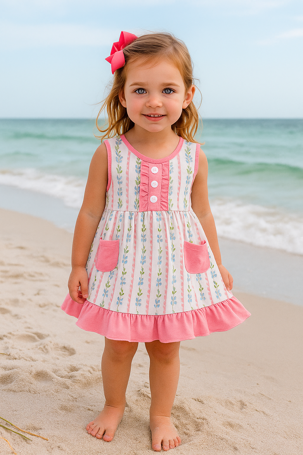 Pink Floral Print Girl Ruffle Dress