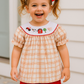 Khaki Farm Embroidery Smocked Plaid Set