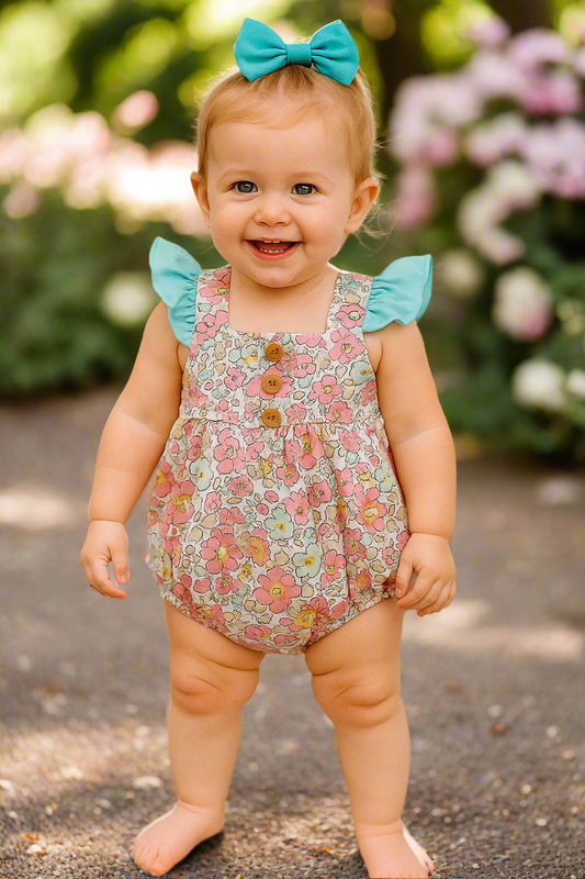 Pink & Aqua Floral Print Bubble