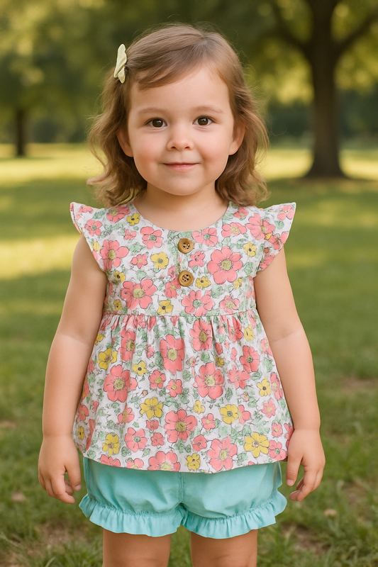 Pink & Aqua Floral Print Bloomer Set