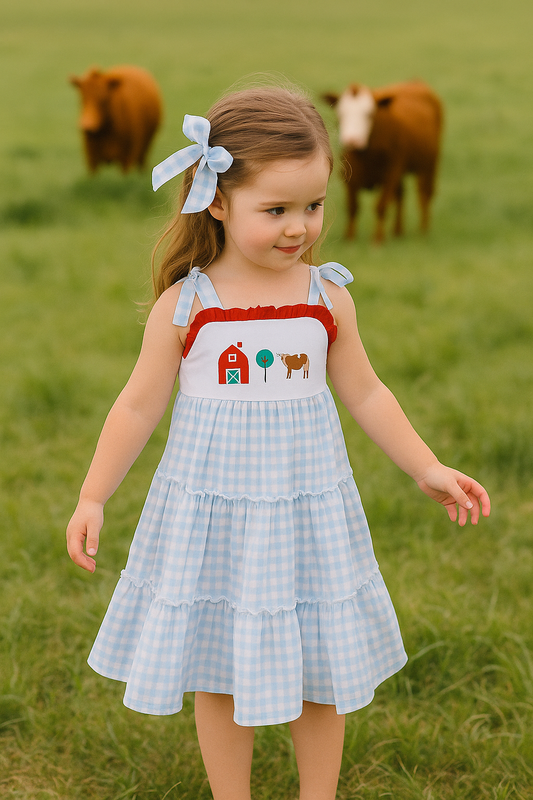 Blue Farm Embroidery Tiered Dress