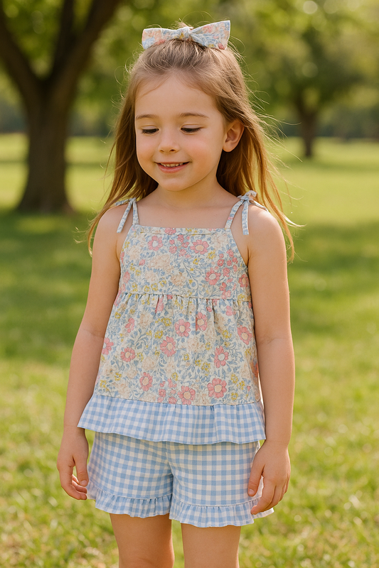 Pastel Wildflowers Print Shorts Set