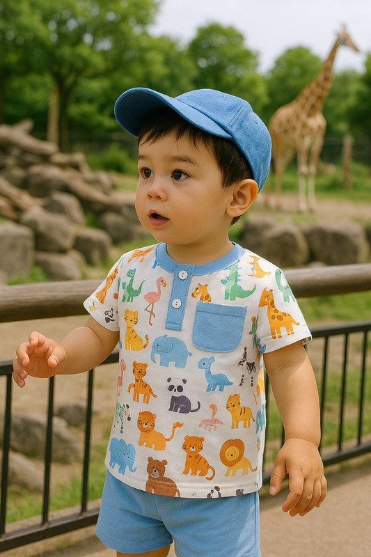 Blue Zoo Animals Print Shorts Set