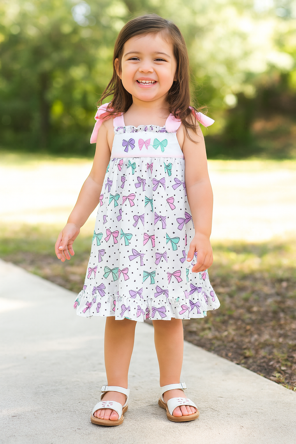 Pink Bow Embroidery Ruffle Dress