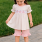 Pink Whale Embroidery Smocked Ruffle Shorts Set