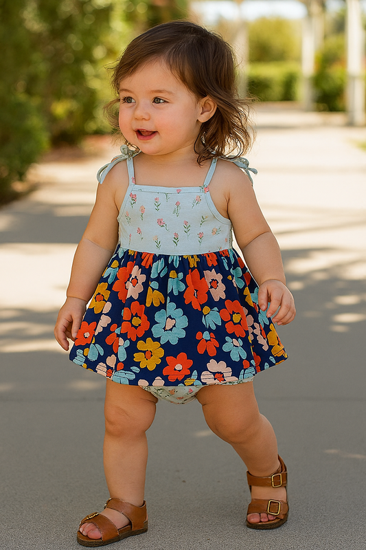 Blue Floral Bloomer Set