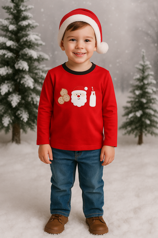 Red Santa Claus Biscuit Milk Applique Top