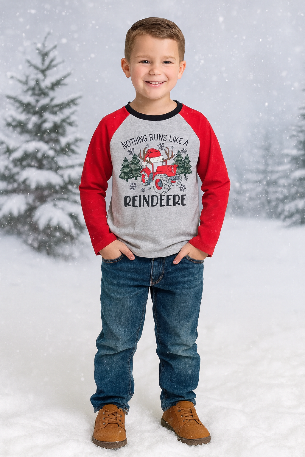 Grey "Nothing Runs Like a Reindeere" Raglan Shirt