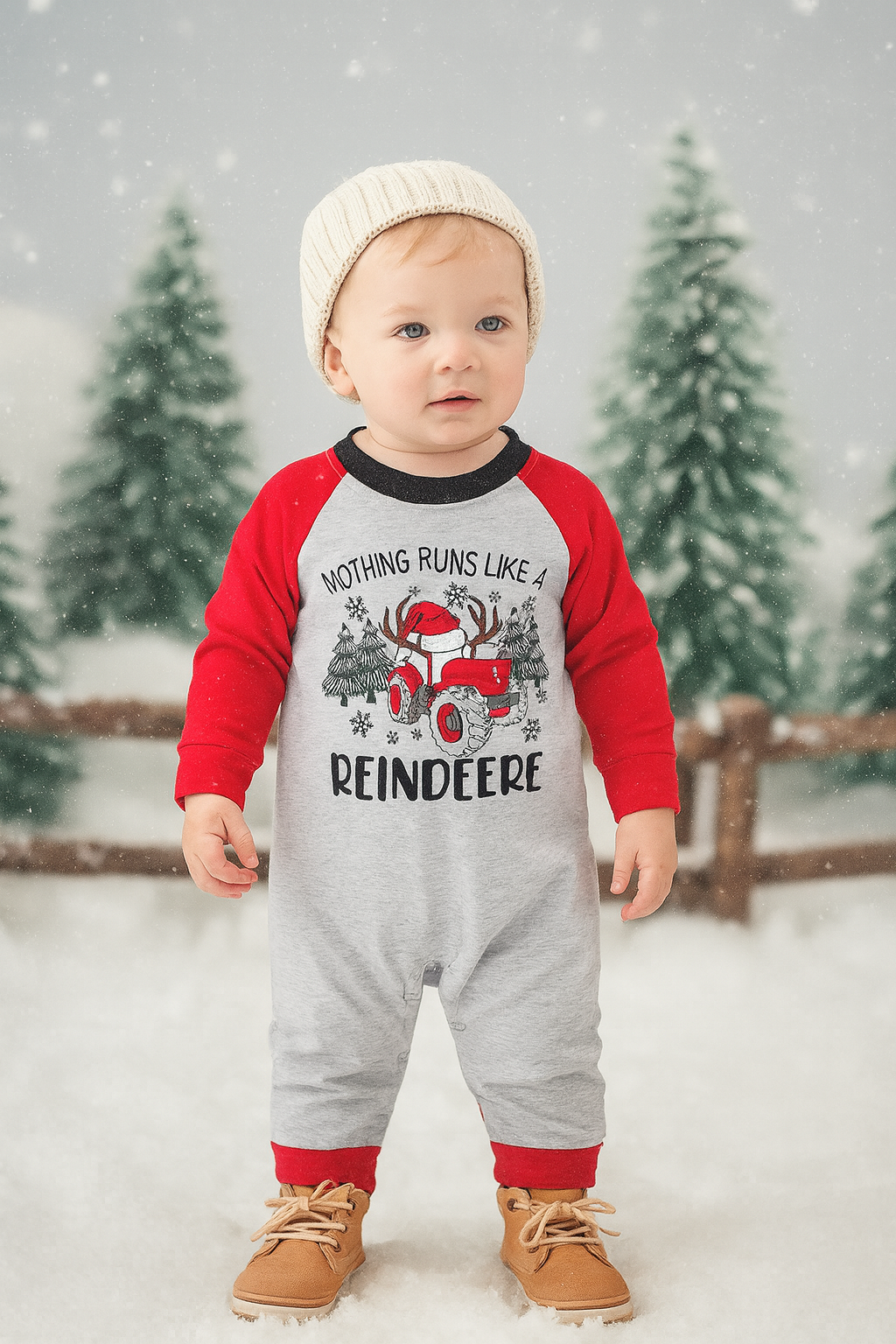 Grey "Nothing Runs Like a Reindeere" Raglan Romper