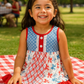 Blue Bow Print Ruffle Dress