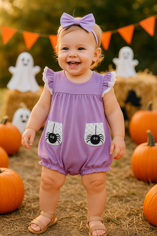 Purple Spider Embroidery Ruffle Bubble