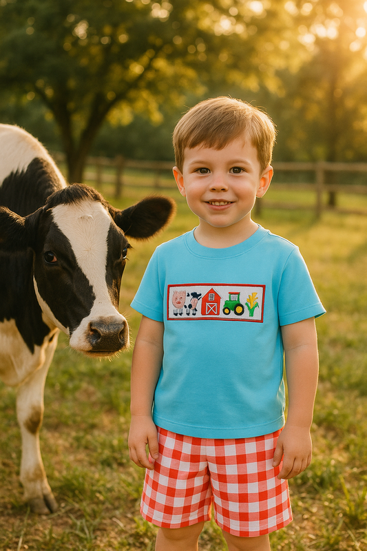 Blue Farm Embroidery Smocked Shorts Set