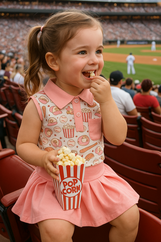 Pink Baseball Print Girl Skort Set