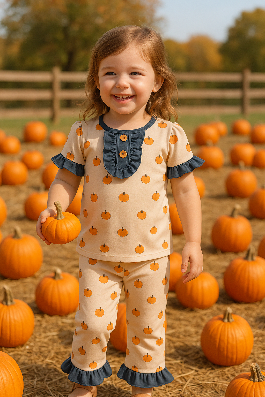 Khaki Print Ruffle Pajamas Set