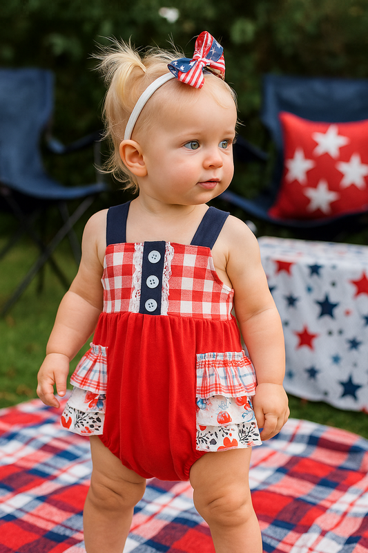 Red Floral Gingham Ruffle Bubble