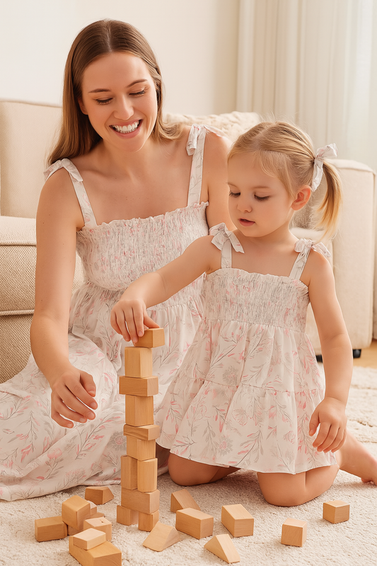 Pink Blush Meadow Smocked Mom&Me Dress