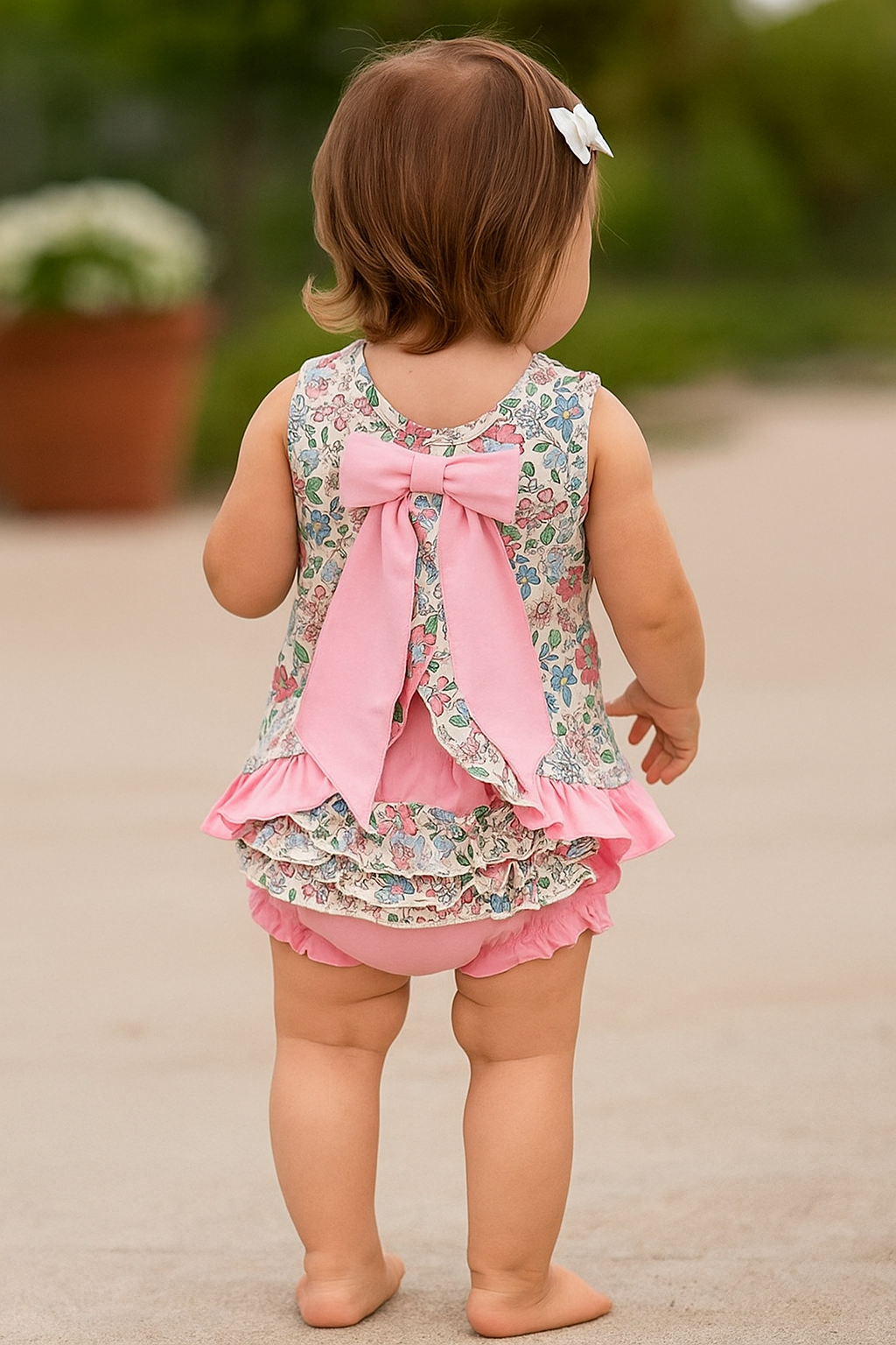 Vintage Floral Print Ruffle Bloomer Set