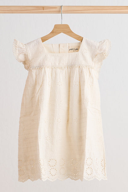 White Lace Flutter Sleeve Girl Dress