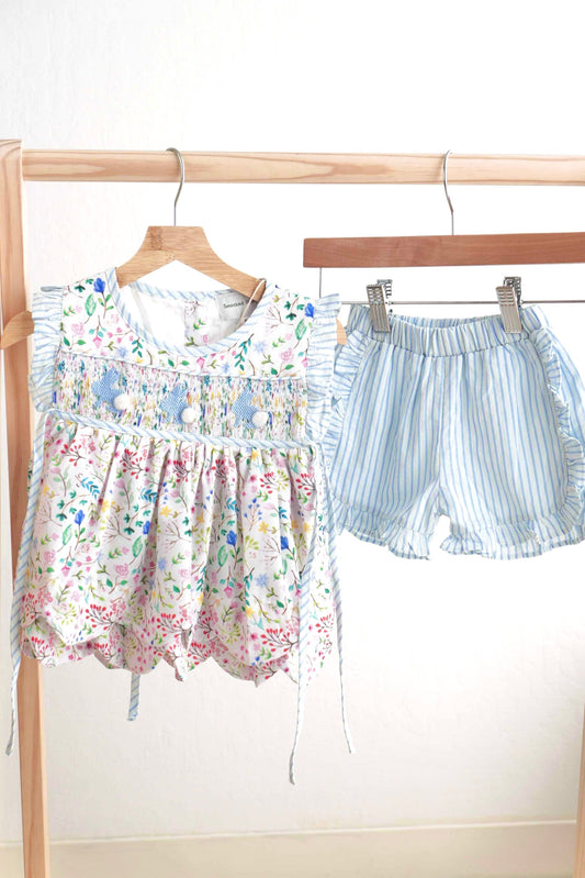 Floral Easter Bunny Hand-Smocked Girl Set