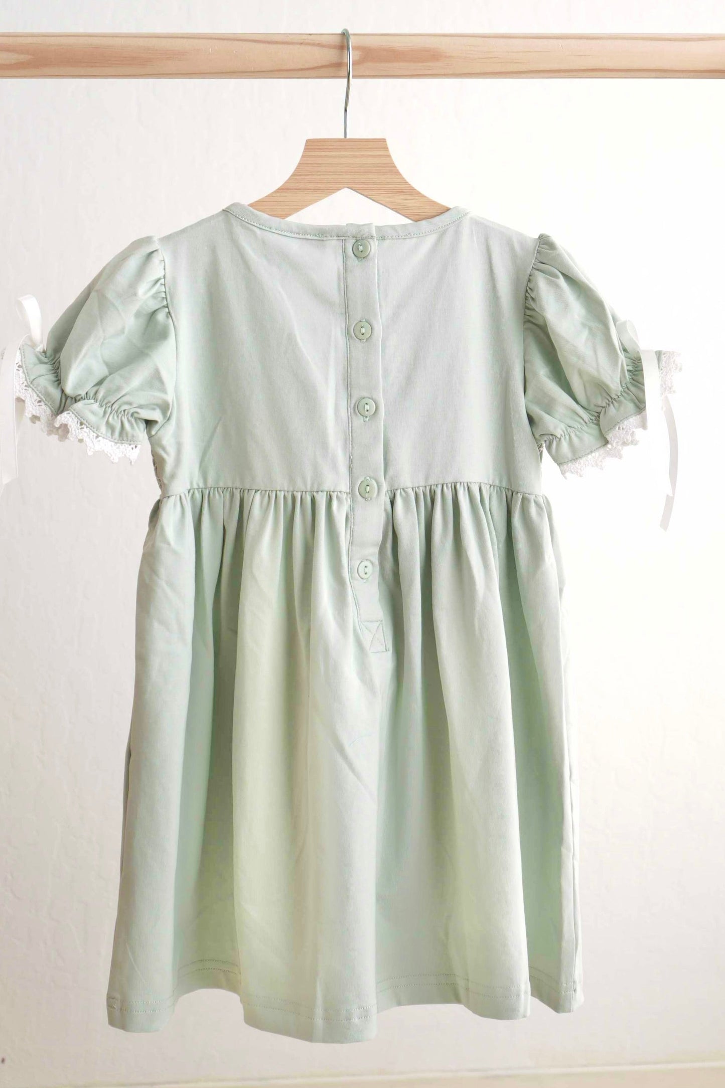 Sage Hand-Smocked Lace Girl Dress