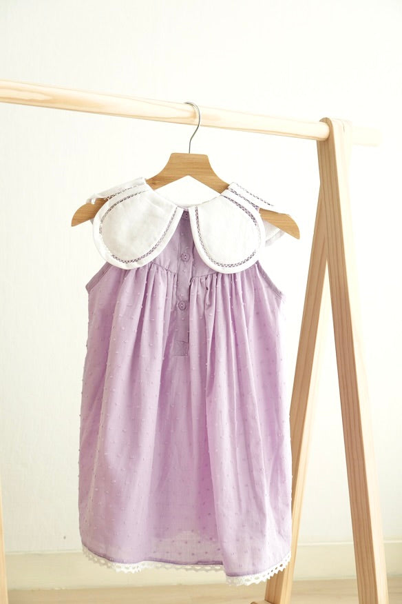 Lavender Floral Bow Embroidery Swiss Dot Girl Dress