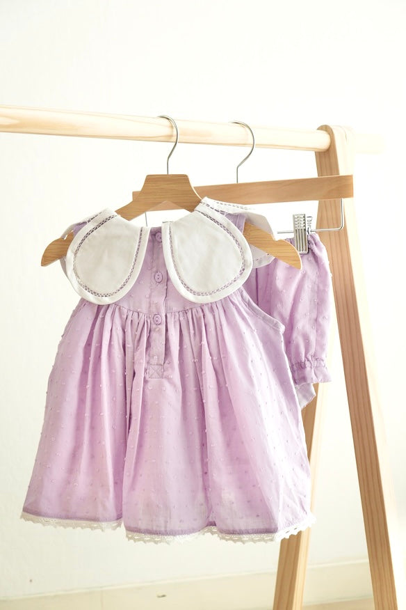 Lavender Floral Bow Embroidery Swiss Dot Girl Bloomer Set