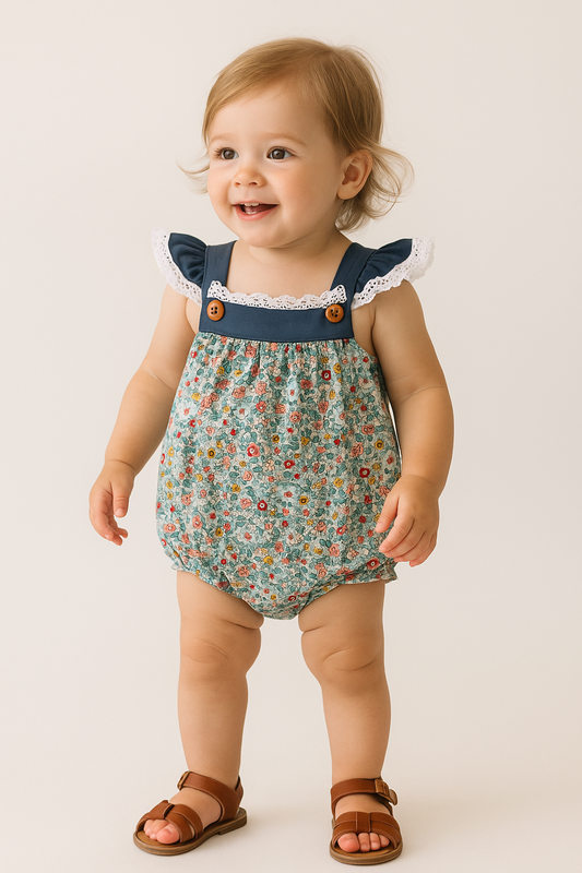 Blue Meadow Charm Lace Ruffle Bubble
