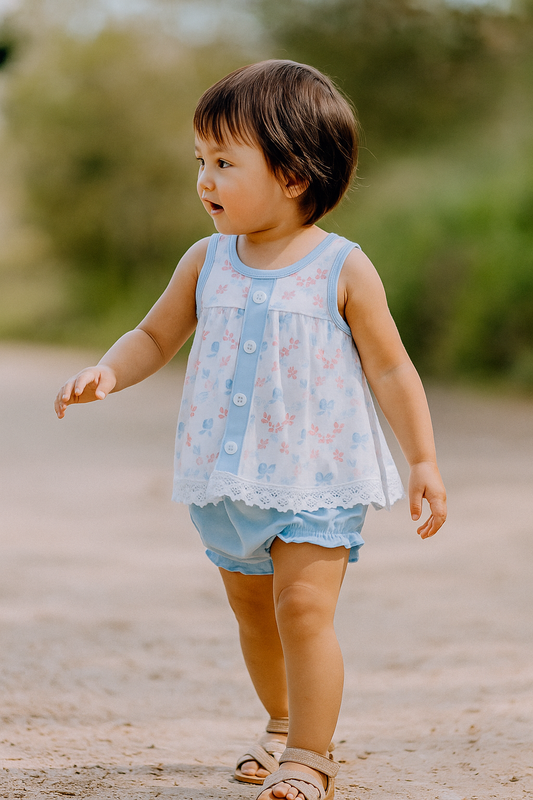 Blue Bow Lattice Print  Bloomer Set