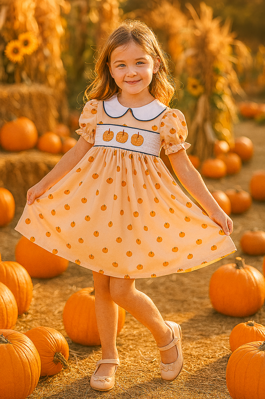 Khaki Embroidery Smocked Dress