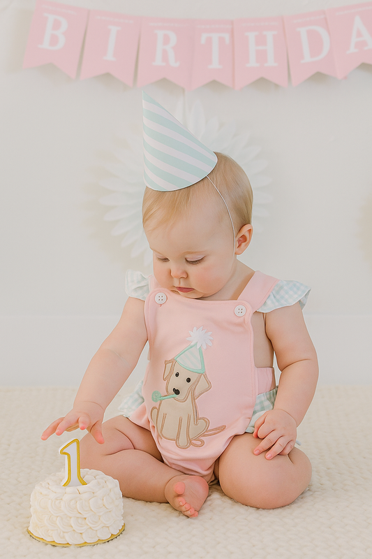 Pink Puppy Birthday Applique Girl Bubble